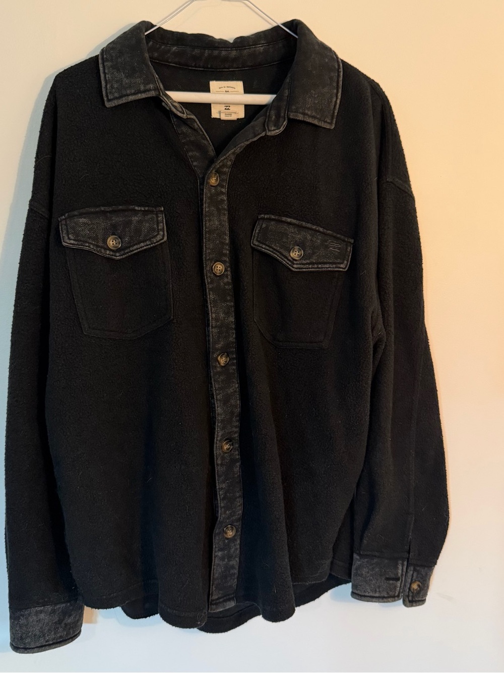BONGO Black Oversized Teddy Shacket with Contrast Trim - Picture 3 of 5